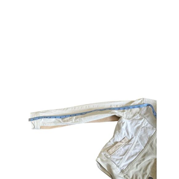 Triarchy Atelier Patchwork Denim Cream Colorblock Moto Denim Jacket Size Small - Picture 10 of 11